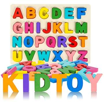 Alphabet Puzzle Wooden Puzzles for Toddlers 3 4 5 Year Old, ABC Puzzle Shape Alphabet Learning Puzzles Toys with Puzzle Board & Letter Blocks, Preschool Educational for Girls Boys