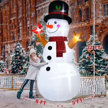 12FT Christmas Snowman Inflatables, Huge Blow Up Snowman Inflatables Decor, Lighted Christmas Outdoor Inflatable Decorations, Xmas Inflatables Snowman for Lawn Yard Holiday Party