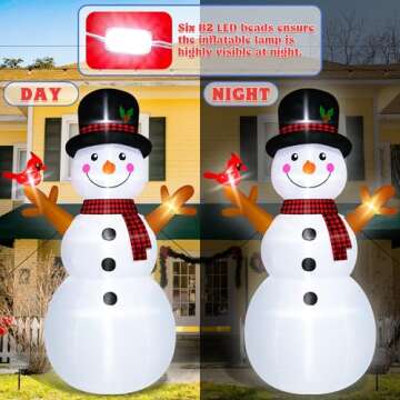 12FT Christmas Snowman Inflatables, Huge Blow Up Snowman Inflatables Decor, Lighted Christmas Outdoor Inflatable Decorations, Xmas Inflatables Snowman for Lawn Yard Holiday Party