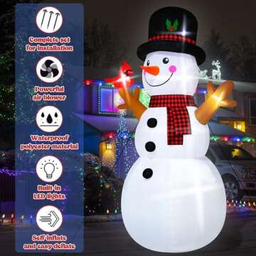 12FT Christmas Snowman Inflatables, Huge Blow Up Snowman Inflatables Decor, Lighted Christmas Outdoor Inflatable Decorations, Xmas Inflatables Snowman for Lawn Yard Holiday Party