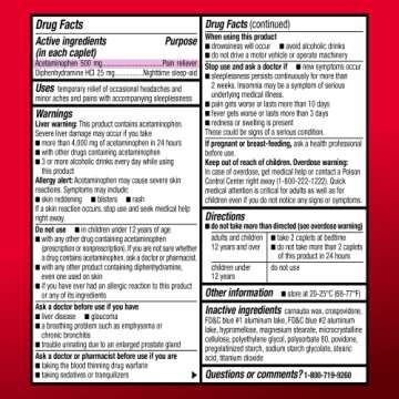 Amazon Basic Care Acetaminophen PM Caplets, Pain Reliever Plus Nighttime Sleep Aid, Extra Strength, Helps Occasional Minor Aches, Pains and Headache Relief, 100 Count, Packaging may vary