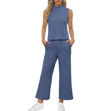 SAMPEELTwo Piece Set for Women Casual Wide Leg Pants Vacation Lounge Sets Travel Airport Summer Outfits Trending Matching Sets Sweat Set S