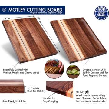 Sonder Los Angeles, Large Walnut/Cherry/Maple Wood Cutting Board for Kitchen, Charcuterie Wooden Board, Sorting Compartment, Reversible 17x13x1.1 in (Gift Box Included)