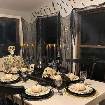 llablurr Halloween Creepy Cloth 80×400 Inch Halloween Decorations Cloth Black Spooky Scary Gauze, Black Cheesecloth Halloween Decor for Party Indoor Outdoor