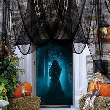 llablurr Halloween Creepy Cloth 80×400 Inch Halloween Decorations Cloth Black Spooky Scary Gauze, Black Cheesecloth Halloween Decor for Party Indoor Outdoor