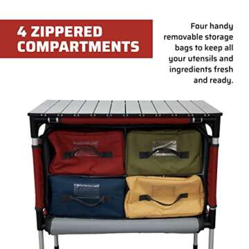 Camp Chef Sherpa Table & Organizer - Camping Storage for Outdoor Cooking & Camping Gear - Aluminum Table Top