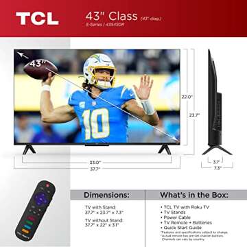 TCL 43-Inch 4K LED Smart TV (2023) with Roku and Dolby Vision