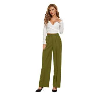 FUNYYZO Women Wide Leg Pants High Elastic Waisted in The Back Business Work Trousers Long Straight Suit Pants