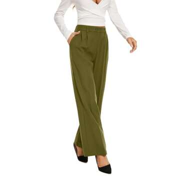 FUNYYZO Women Wide Leg Pants High Elastic Waisted in The Back Business Work Trousers Long Straight Suit Pants