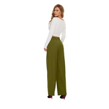 FUNYYZO Women Wide Leg Pants High Elastic Waisted in The Back Business Work Trousers Long Straight Suit Pants