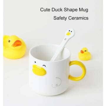 Funny Novelty Duck Coffee Mug, Ceramic Hand Glazed, Cute Anime Tea Cup,Milk Cup With Stirring Spoon,12oz Best Gift for Boys & Girls.