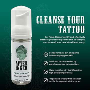 After Inked Tattoo Aftercare Lotion and Foam Cleanser Bundle - with 3oz Tattoo Lotion Aftercare and 1.7oz Tattoo Aftercare Foam Wash, Essential Tattoo Supplies, Premium Skincare Tattoo Aftercare Kit