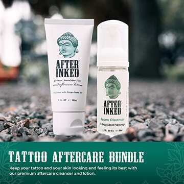 After Inked Tattoo Aftercare Lotion and Foam Cleanser Bundle - with 3oz Tattoo Lotion Aftercare and 1.7oz Tattoo Aftercare Foam Wash, Essential Tattoo Supplies, Premium Skincare Tattoo Aftercare Kit