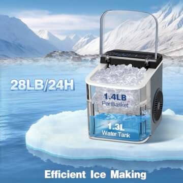 JINJUNYE Ice Maker Countertop 28Lbs/Day, 15H Timer, 9 Ice Cubes in 6 Mins, Self-Cleaning Portable Ice Makers 2 Size Bullet Cube, Ice Machine Maker with Scoop, for Home, Kitchen, Camping