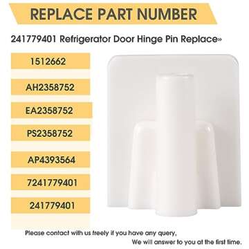 241779401 Refrigerator Door Hinge Pin Compatible with Frigidaire Electrolux Kenmore Refrigerator Door 1512662 AP4393564 AH2358752 EA2358752 PS2358752, Mullion, Upper or Lower Hinge Pin 1 Pack