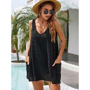 Blooming Jelly Womens Casual Sun Summer Dresses Sleeveless Bathing Suit Cover Up Mini Beach Dress (Medium, Black)