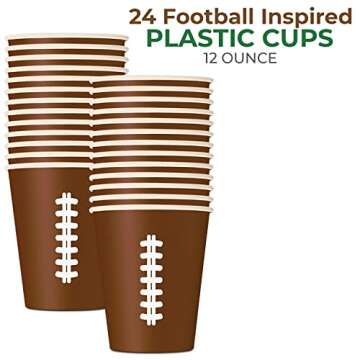 Football Party Supplies Kit Serve 24, Includes: Big Game Football Plates, Football themed Napkins, Football Inspired Cups for Football Party, Tailgate Party, Football Party Decorations. Total 72 PCS