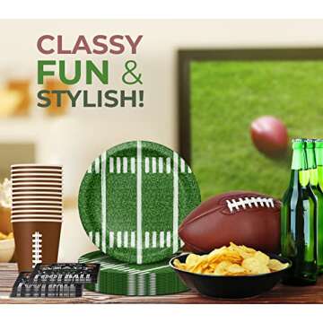 Football Party Supplies Kit Serve 24, Includes: Big Game Football Plates, Football themed Napkins, Football Inspired Cups for Football Party, Tailgate Party, Football Party Decorations. Total 72 PCS