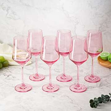 Pink Wine Glasses Set of 6-14 oz Colored Wine Glasses Stemmed, Birthday Gift, Blush Colored Tall Stemmed, Unique Wine Glasses, Colorful Wine Glasses, Colored Glassware - Blushed Pink