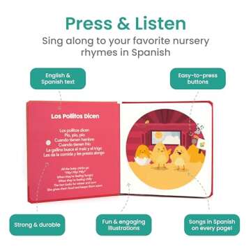 Binibi Spanish Musical Book for Babies & Toddlers 1-3 Los Pollitos Dicen & Other Nursery Rhymes | Spanish Learning for Kids | Bilingual Children's Book | Sound Book | Libro en español para bebés