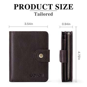 GOIACII Mens Wallet Genuine Leather Short Bifold RFID Blocking Wallets for Men with Zip Coin Pocket ID Window