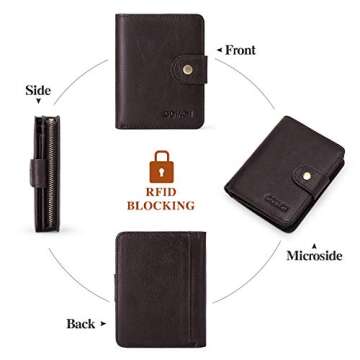 GOIACII Mens Wallet Genuine Leather Short Bifold RFID Blocking Wallets for Men with Zip Coin Pocket ID Window