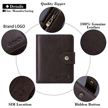 GOIACII Mens Wallet Genuine Leather Short Bifold RFID Blocking Wallets for Men with Zip Coin Pocket ID Window