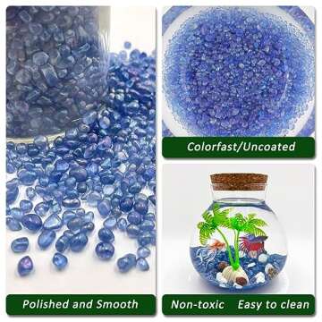 BXI 2.2 Lbs Small Aquarium Substrate Gravel Sand, Polished Smooth Fish Tank Gravel, Colorfast Uncoated Vibrant Blue Sea Glass, Decorative Stones for Vase Fillers, Fairy Garden, Potted Plants