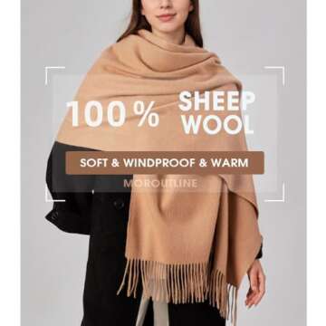 MOROUTLINE Womens Cashmere Scarf (Baby Alpaca) Large Soft Warm plaid shawls Wraps for Winter Mens Scarves Gifts Khaki