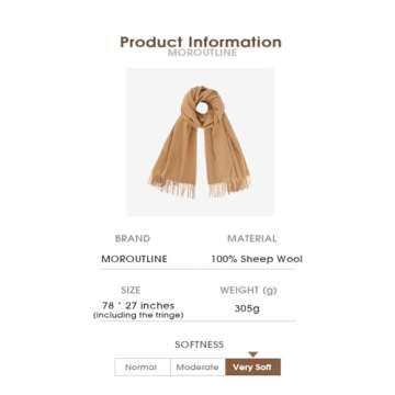 MOROUTLINE Womens Cashmere Scarf (Baby Alpaca) Large Soft Warm plaid shawls Wraps for Winter Mens Scarves Gifts Khaki