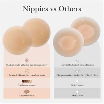 Nippies Nipple Cover - Sticky Adhesive Silicone Nipple Pasties - Reusable Pasty Nipple Covers for Women with Travel Box (Small (Fits A-C Cups), Original, Crème)