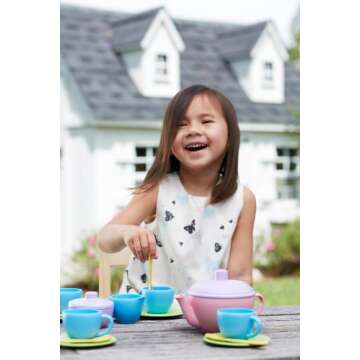 Green Toys Tea Set - BPA / Phthalates Free Play Toys for Gross Motor, Fine Skills Development. Kitchen Toys