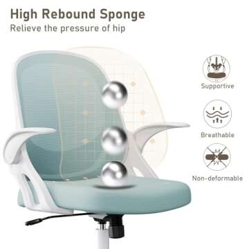 Home Office Chair Work Desk Chair Comfort Ergonomic Swivel Computer Chair, Breathable Mesh Desk Chair, Lumbar Support Task Chair with Wheels and Flip-up Arms and Adjustable Height