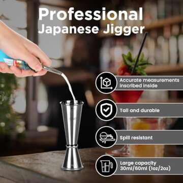 TEAVAS Mixology Bartender Kit with Japanese Jigger & Bamboo Stand - 25 Piece Stainless Steel Cocktail Making Set, Shaker, Strainer, Mixer, Spoon, Muddler, Barware Tools - Birthday Gifts & Anniversary