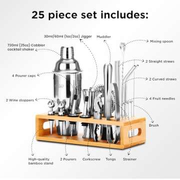 TEAVAS Mixology Bartender Kit with Japanese Jigger & Bamboo Stand - 25 Piece Stainless Steel Cocktail Making Set, Shaker, Strainer, Mixer, Spoon, Muddler, Barware Tools - Birthday Gifts & Anniversary