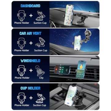 BothLin Wireless Car Charger, Fast Charging Phone Holder 3 in 1 Phone Mount Auto Clamping Car Accessories Compatible with iPhone 16 15 14 13 12 11 Xs XR, Samsung S23 Ultra S22 S21 S20/S10+ S9+ Note 9