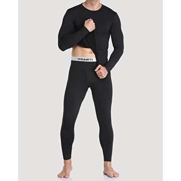 WEERTI Thermal Underwear for Men Long Johns with Fleece Lined, Base Layer Men Cold Weather Top Bottom Black