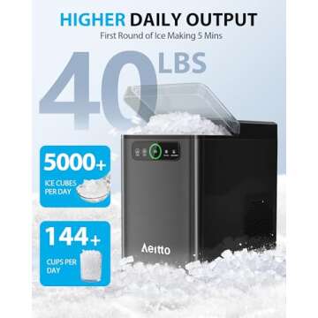 Aeitto Nugget Ice Maker Countertop, Pellet Ice Machine Soft Chewable Ice 40lbs/Day, One-Click Operation, Auto Self-Cleaning Crushed Ice Makers Stainless with Scoop for Home/Kitchen/Office (Black)