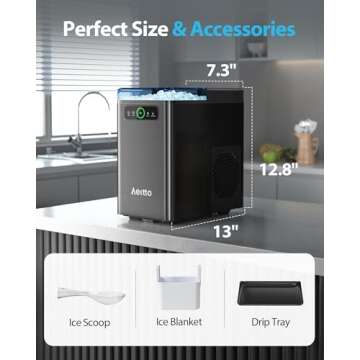 Aeitto Nugget Ice Maker Countertop, Pellet Ice Machine Soft Chewable Ice 40lbs/Day, One-Click Operation, Auto Self-Cleaning Crushed Ice Makers Stainless with Scoop for Home/Kitchen/Office (Black)