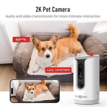 PARIS RHÔNE 2K Pet Camera, 360°View Dog Camera Treat Dispenser, 5G WiFi Pets Monitoring with Phone APP, Two-Way Audio, Infrared Night Vision, Barking Detection and Motion Alerts, Works with Alexa