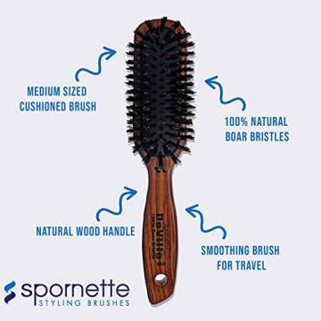 Spornette Deville Sculpting Hair Brush #343 Soft Boar Bristle, Wood Handle, Cushioned Smoothing Brush for Daily Maintenance, Finishing & Adds Shine to Brush Outs and Blow Outs