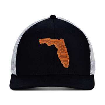 Local Crowns Florida Leather USA Flag Fill Patch Black White Trucker Cap