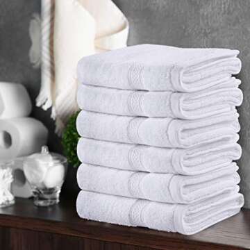 Utopia Towels [6 Pack Premium Hand Towels Set, (16 x 28 inches) 100% Ring Spun Cotton, Ultra Soft and Highly Absorbent 600GSM Towels for Bathroom, Gym, Shower, Hotel, and Spa (White)