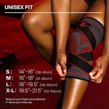 UFlex Athletics Knee Compression Brace for Men and Women - Non Slip Sleeve with Straps for Pain Relief, Meniscus Tear, Sports Safety in Basketball, Tennis - Single Wrap, Medium