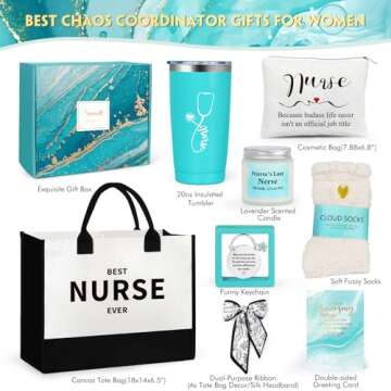 Nurse Gifts for Women, Nurse Appreciation Gifts Set Nurses Week Gifts Set Graduation Gifts Christmas Gifts for Nurses Female Nursing Student with Canvas Beach Tote Bag Tumbler Keychain