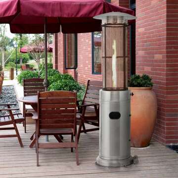 S AFSTAR 34,000 BTU Outdoor Patio Heater, Freestanding Propane Heater w/Wheels & Quartz Glass Tube, Safety Auto Shut Off, Fit to 20LBS Propane Tank, Stainless Steel Gas Space Heaters for Patio Garden