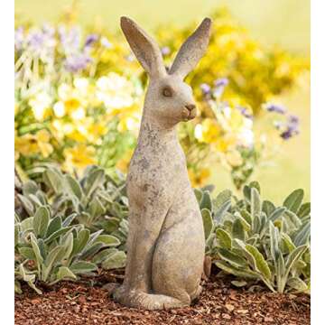 Realistic Tall Sitting Bunny Garden Sculpture | 24" H | Weather-Resistant | Resin Rabbit Statue | Alert Pose | Perfect for Garden or Pathway Decor | 7¾"L x 6" W