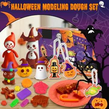 CL FUN Halloween Play Dough Sets for Kids, Playdough Bulk Pack Classroom Play Clay Tools Accessories Set with Molds, Rolling Pins, Cutters Pumpkin Craft Halloween Crafts for Kids Ages 4-8