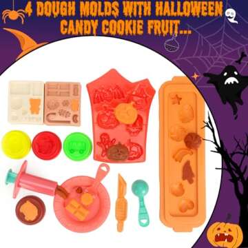 CL FUN Halloween Play Dough Sets for Kids, Playdough Bulk Pack Classroom Play Clay Tools Accessories Set with Molds, Rolling Pins, Cutters Pumpkin Craft Halloween Crafts for Kids Ages 4-8