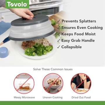 Tovolo Microwave Splatter Cover for Food, Medium (Charcoal) - Collapsible & Vented Silicone Splatter Guard Lid - Microwave Plate & Dish Cover with Handle - BPA-Free Kitchen Gadget for Meal Prep